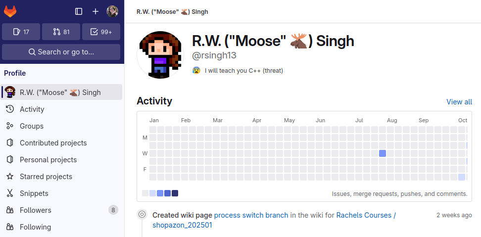 Screenshot of a profile page on GitLab.