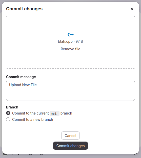Screenshot of the commit changes pane in GitLab's webpage.