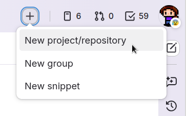 Screenshot of selecting 'New project/repository' from the plus menu.