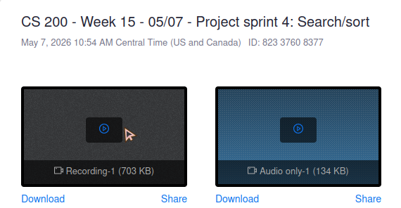 Screenshot of the video thumbnail for a cloud recording on the Zoom Canvas page.